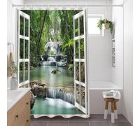 ZZYSKS Forest Waterfall Shower Curtain Spring Nature Scenic Green Tree Tropical Jungle Rainforest River Stone Landscape Fabric Bathroom Decor Set with Hooks 70Wx70H Inch