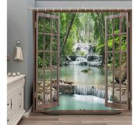 ZZYSKS Forest Waterfall Shower Curtain Spring Nature Scenic Green Tree Tropical Jungle Rainforest River Stone Landscape Fabric Bathroom Decor Set with Hooks 70Wx70H Inch