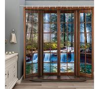 ZZYSKS Misty Forest Waterfall Shower Curtain Tropical Rainforest Jungle Plant Landscape Fog Green Tree River Stone Spring Nature Scenic Fabric Bathroom Decor Set with Hooks