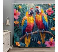 ZZYSKS Parrot Shower Curtain Beautiful Birds Spring Tropical Green Palm Leaves Floral Flower Summer Watercolor Plant Funny Bathroom Decor Set with Hooks 70Wx70H Inch