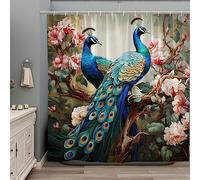 ZZYSKS Peacock Shower Curtain Asian Beautiful Birds Peony Floral Spring Flower Plant Wild Animal Retro Vintage Natural Polyester Fabric Bathroom Decor Accessories Set with Hooks 70Wx70H Inch