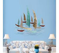 ZZYYZZ 3D Metal Sailboat Wall Decor Large Metal Ship Wall Art 85cm x 80cm Coastal Nautical Sailing Boat Metal Wall Sculpture for Living Room Bedroom