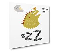 ZZZ Dino Modern Typography Quote Canvas Wall Art Print Ready to Hang, Framed Picture for Living Room Bedroom Home Office Décor, 20x20 Inch (50x50 cm)