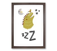 Zzz Dino Typography Framed Print | A2 Walnut Framed Wall Art | Ready to Hang | Modern Positive Affirmations Picture | Living Room Bedroom Lounge Office