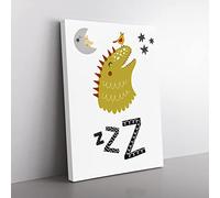 Zzz Dino Typography Quote Canvas Wall Art Print Ready to Hang, Framed Picture for Living Room Bedroom Home Office Décor, 76x50 cm (30x20 Inch)