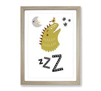 Zzz Dino Typography Quote Framed Print | A2 Oak Framed Wall Art | Ready to Hang | Modern Positive Affirmations Picture | Living Room Bedroom Lounge Office