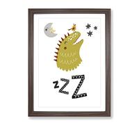 Zzz Dino Typography Quote Framed Print | A2 Walnut Framed Wall Art | Ready to Hang | Modern Positive Affirmations Picture | Living Room Bedroom Lounge Office