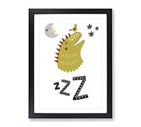 Zzz Dino Typography Quote Framed Print | A3 Black Framed Wall Art | Ready to Hang | Modern Positive Affirmations Picture | Living Room Bedroom Lounge Office