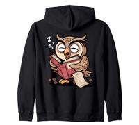 Zzz LIBRARY Cartoon Reader Owl Reading Book Cute Zip Hoodie