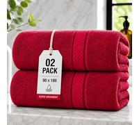 ZZZMRH 2 Pack Jumbo Bath Sheets 90 x 180 cm, 100% Combed Cotton Extra Large Bath Towel Bale for Adults, Super Soft Thick Highly Absorbent Quick Dry Hotel Quality Towels - Red