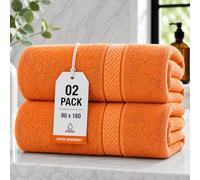 ZZZMRH 2 Pack Jumbo Bath Sheets 90 x 180 cm, 100% Combed Cotton Extra Large Bath Towel Bale for Adults, Super Soft Thick Highly Absorbent Quick Dry Hotel Quality Towels - Orange