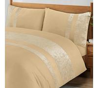 ZZZMRH Luxury Crushed Velvet Double Duvet Cover Set with 2 Pillow Cases - Beige Color Crush Velvet Panel Band Duvet Cover Double