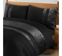 ZZZMRH Luxury Crushed Velvet Double Duvet Set with 2 Pillow Cases Double Bedding Set - Black Color Crush Velvet Panel Band Double Duvet Cover Set