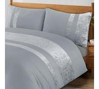 ZZZMRH Luxury Crushed Velvet Super King Duvet Set with 2 Pillow Cases Super King Bedding Sets - Silver Color Crush Velvet Panel Band Super King Duvet Cover