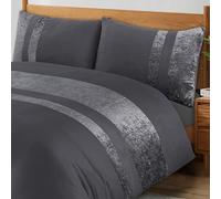 ZZZMRH Luxury Crushed Velvet Super King Size Duvet Cover Set With 2 Pillow Cases - Grey Color Crush Velvet Panel Band