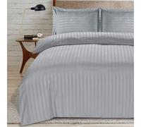 ZZZMRH Purple Double Duvet Set, Premium Quality Silver Bedding Double Bed Set with Satin Stripes, Soft Breathable Double Duvet Cover with 2 Pillowcases, Hypoallergenic Reversible Duvet(Silver, Double)