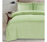 ZZZMRH Single Duvet Cover Set, Premium Quality Single Bedding with Satin Stripes, Soft & Breathable Single Sage Bedding Set with 1 Pillowcase, Hypoallergenic Reversible Satin Duvet Set (Sage, Single)